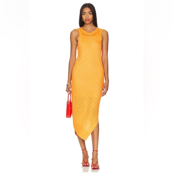 525 America Dresses & Skirts - 525 America Orange Crochet Knit Asymmetrical Midi Dress Size Small
